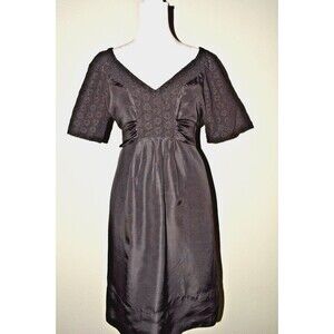 Banana Republic 100% Silk Black Dress Women’s 6 Eyelet Flutter Sleeve V Neck Tie